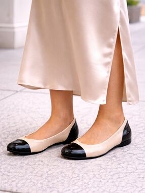 Clarks Rena Jazz Cap-Toe Flats – Black & Cream, Women’s Size 6, Work Shoes